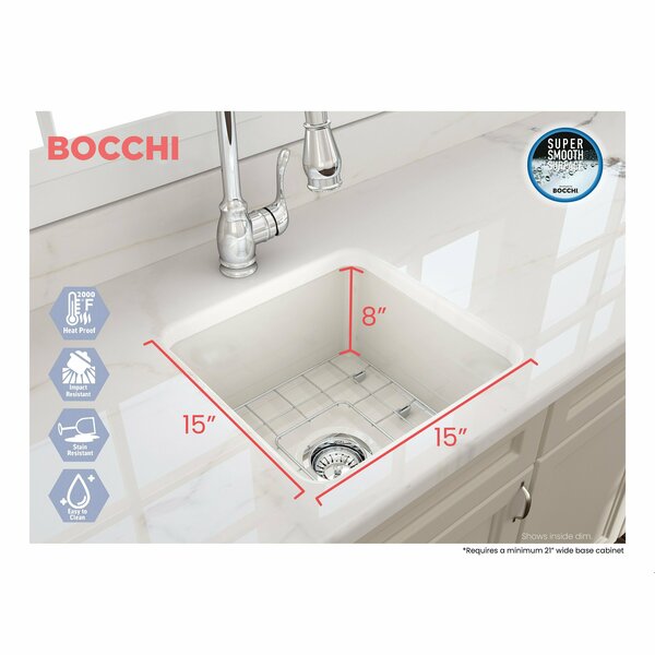 Bocchi 18 in W x 18 in L x 8 in H, Fireclay, Fireclay Kitchen Sink 1359-014-0120